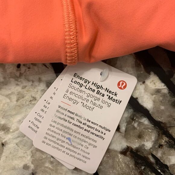 NWT New LULULEMON Long Line LL High Neck Energy Bra Motif Logo RPCR Orange 8 - Picture 6 of 9